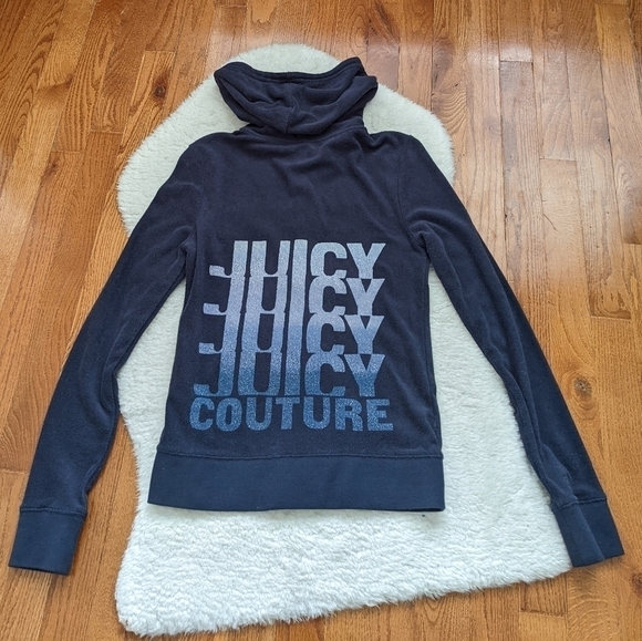 JUICY COUTURE y2k terry cloth hoodie sweatshirt sweater blue small - Picture 2 of 9